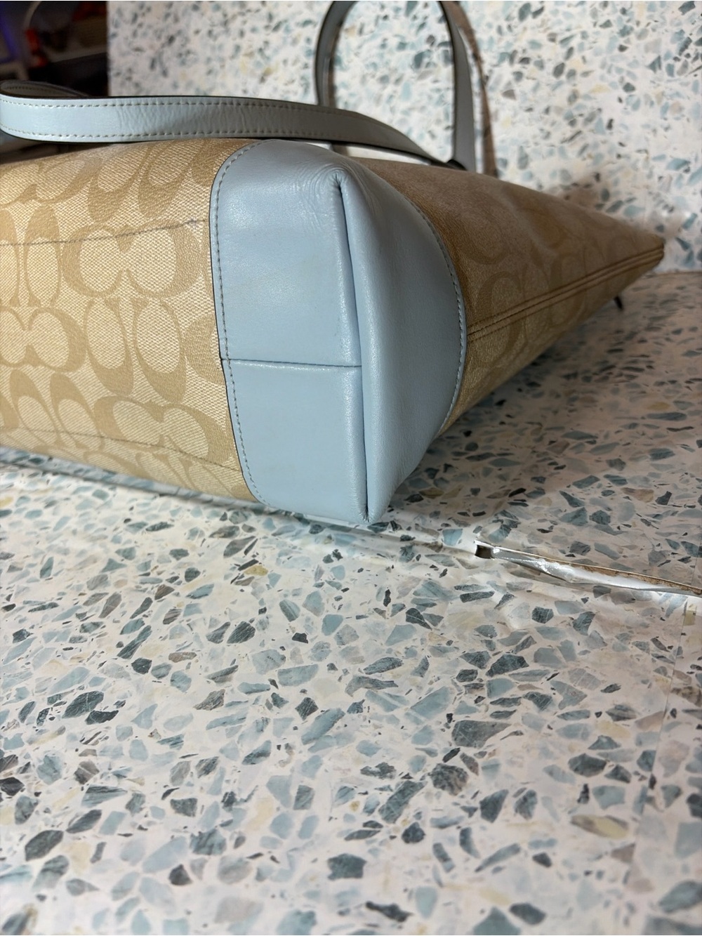Coach City Zip Tote Signature Canvas Khaki Powder Blue F29208 - Picture 5 of 8
